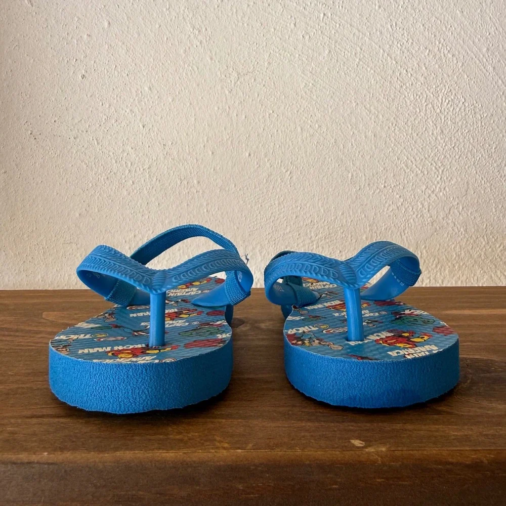 Marvel Avengers Blue Flip Flops Toddler Backstrap Sandals Size 4/5 Iron Man